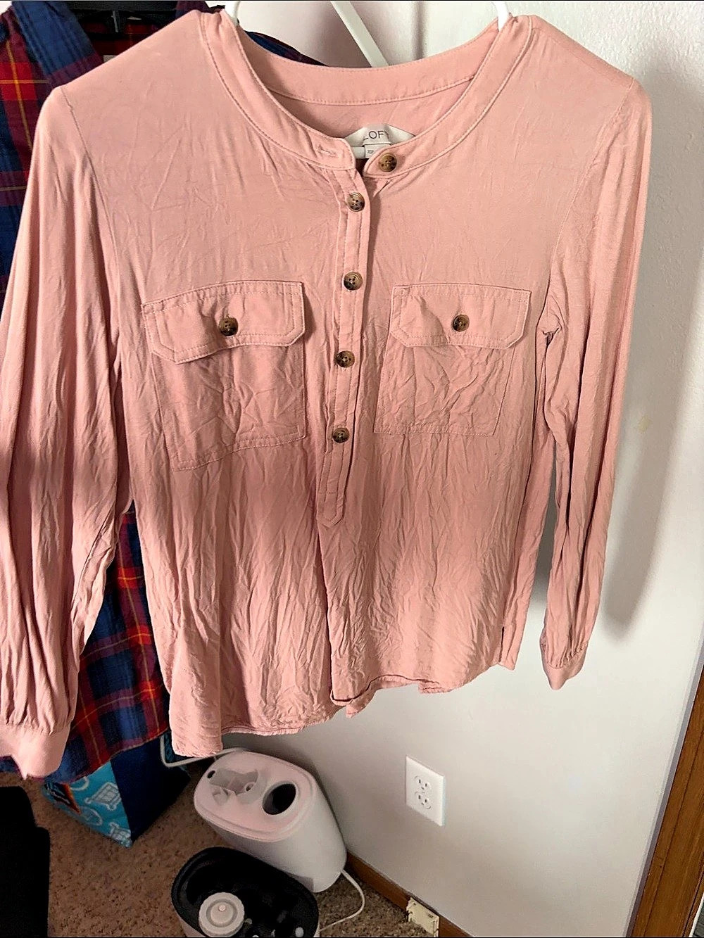 LOFT Long Sleeve Pocket Utility Blouse Pink Petite
